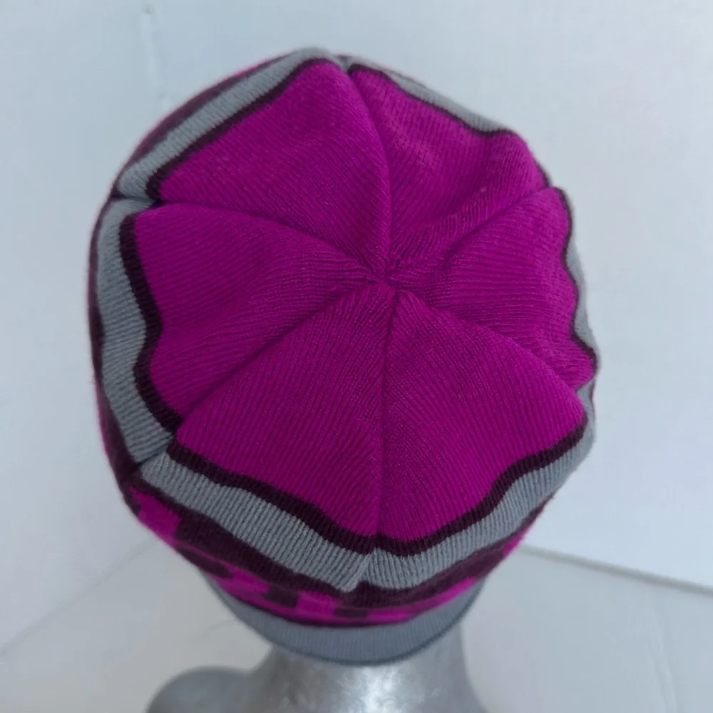 Columbia Omni Heat Lined Beanie Hat Purple Gray Stripe Winter Ski Hiking Cap